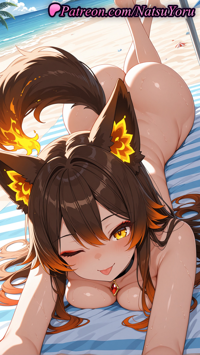 1girl 1girl 1girls 2025 ai ai_assisted ai_generated animal_ear_fluff animal_ears anime anime_style asian ass ass bangs barefoot beach beach_towel big_breasts big_breasts black_choker blush breast_press breasts brown_hair bust choker cleavage completely_nude crab day feet feet_up female_focus female_only fire foot_fetish fox_ears fox_tail gradient_hair hair_between_eyes hentai high_quality high_res high_res high_resolution jewelry juicy_butt long_hair looking_at_viewer lying makeup medium_breasts multi-colored_hair multicolored_hair natsuyoru non-asian nude nude_female ocean on_stomach one_eye_closed orange_hair outside patreon sand sinder_(vtuber) sky smile soles solo_female stable_diffusion tail the_pose tongue tongue_out towel voluptuous voluptuous_female vtuber vtuberfanart water wet wolf_ears wolf_girl wolf_tail yellow_eyes
